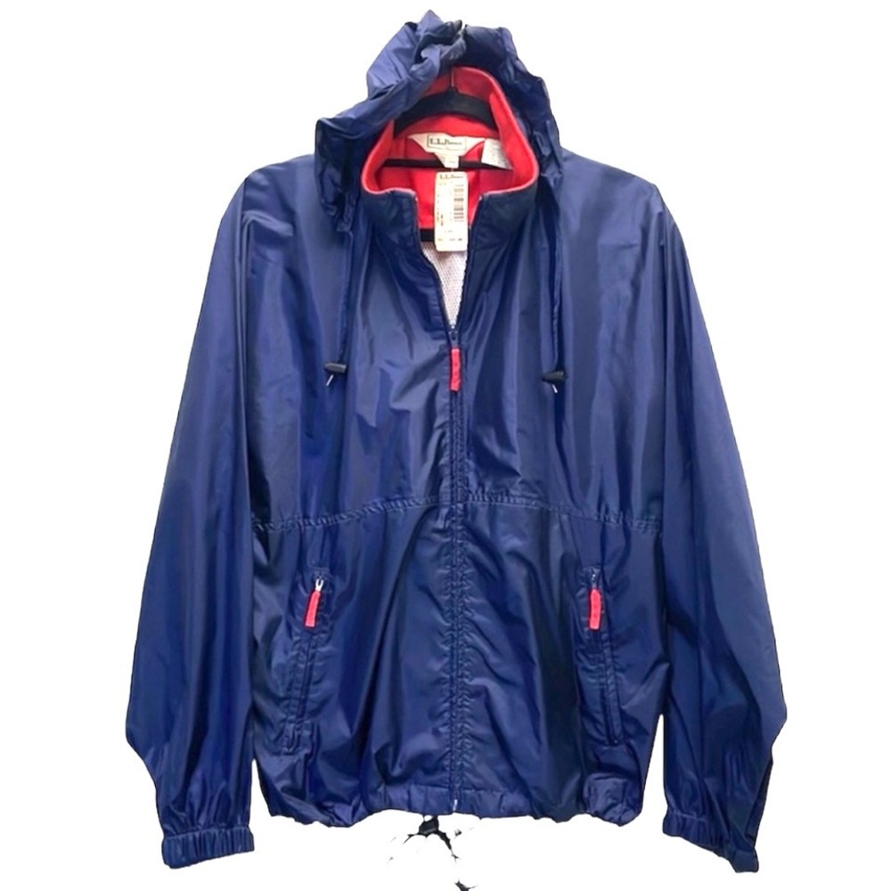Vintage NWT LL BEAN blue/red nylon PAC JAC zip windbreaker pockets hood …